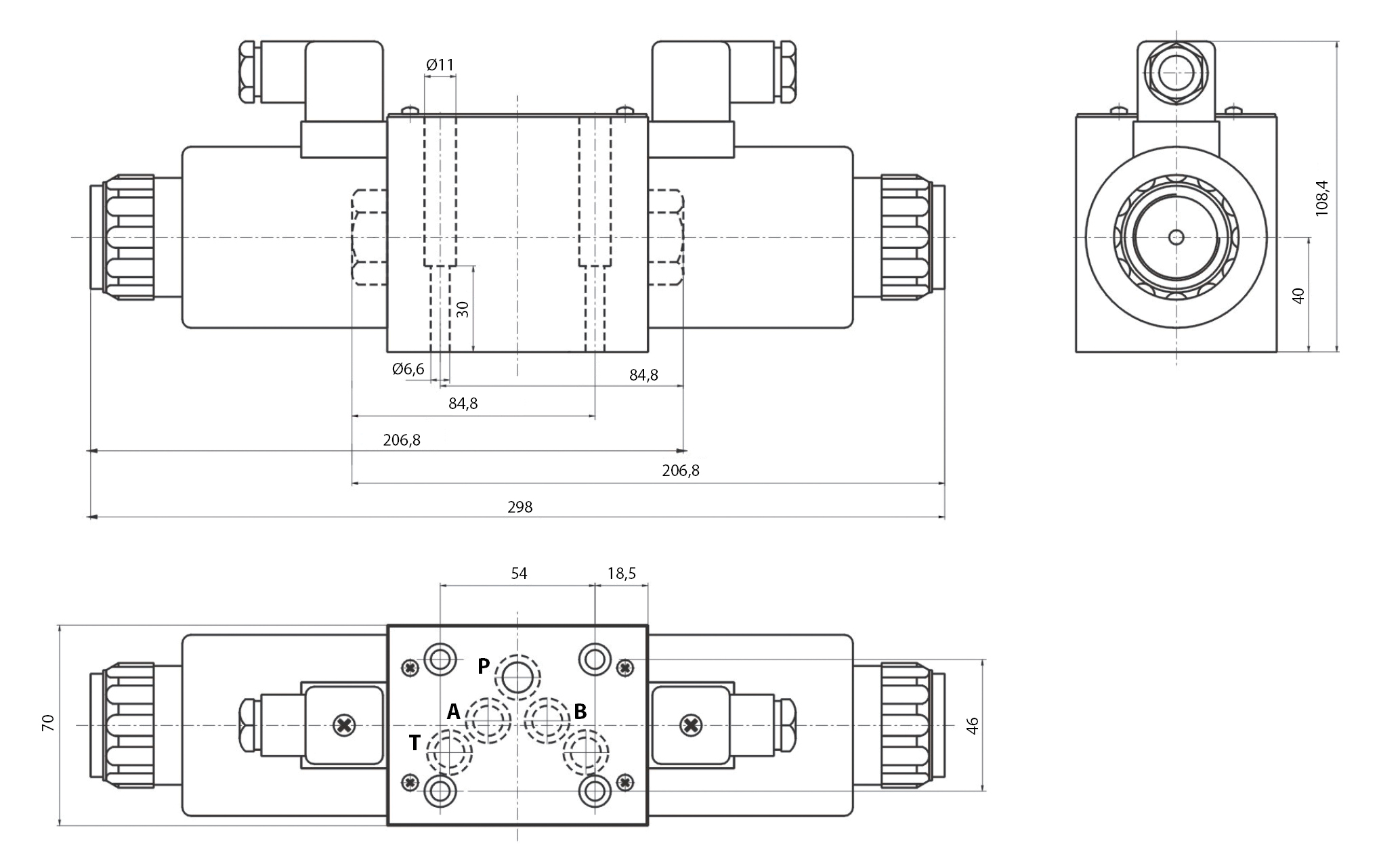 Dimensions Valve Solénoïde, CETOP5, NG10, 3C4